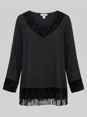 HolyClothing Black Velvet Soutache Fringe Renaissance Boho Tunic Top 1X